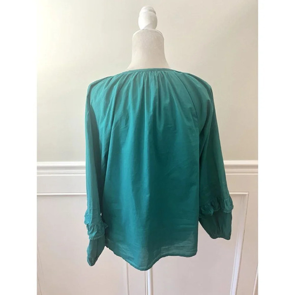 J. Crew Ruffle Trim Peasant Top Green Cotton XS - Picture 5 of 5